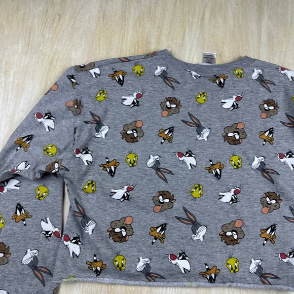 Looney Tunes All Over Print Cropped Crew Neck Pullover Sweatshirt Size XL - Picture 7 of 12